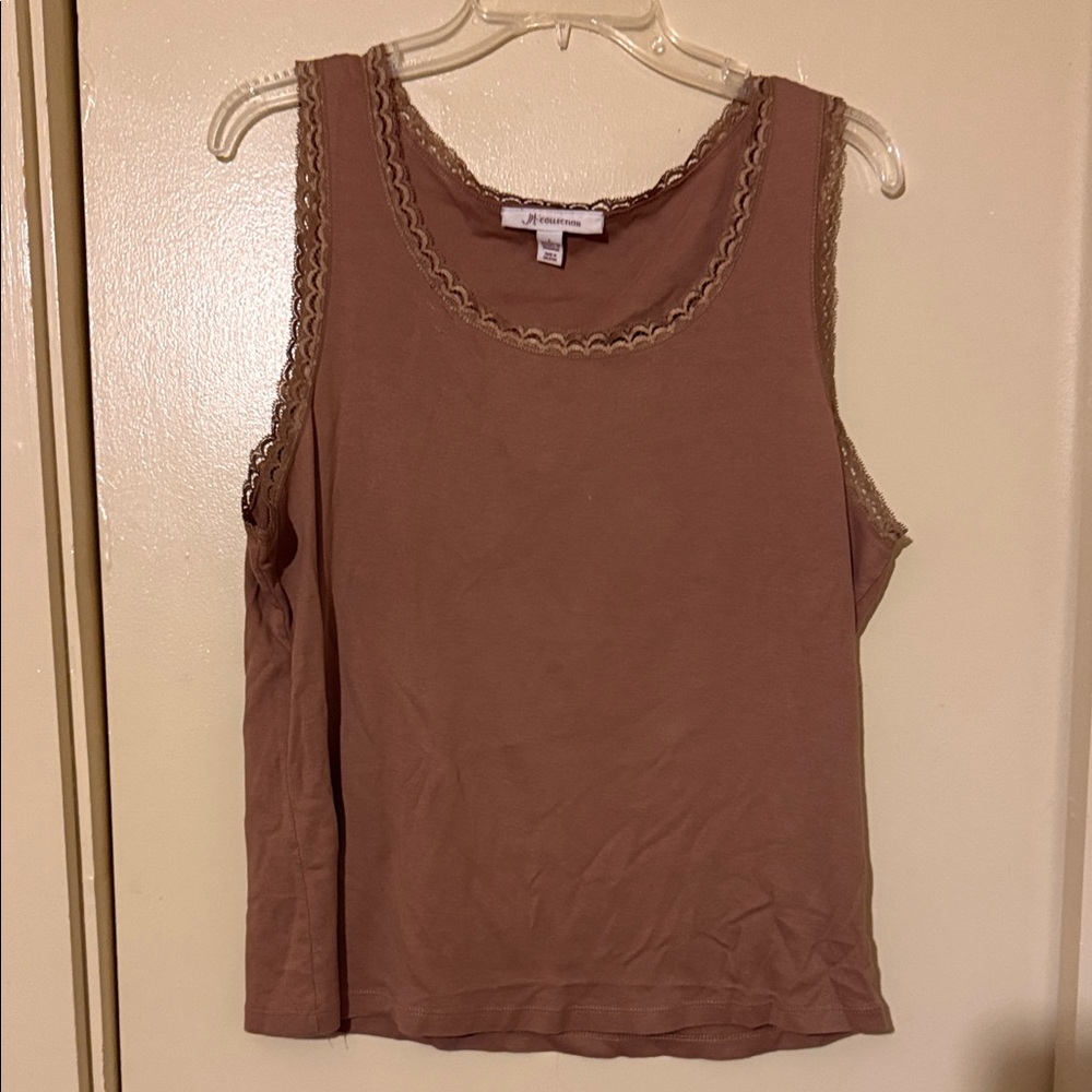 JM Collection Tan Lace-Trim Tank Top